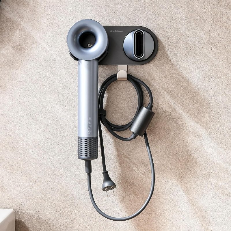 simpletome Hair Dryer Holder Wall Mount for All Magnetic High Speed Blow Dryer with Plug Cord Organizer Hook (ABS Plastic, Grey) - Image 8