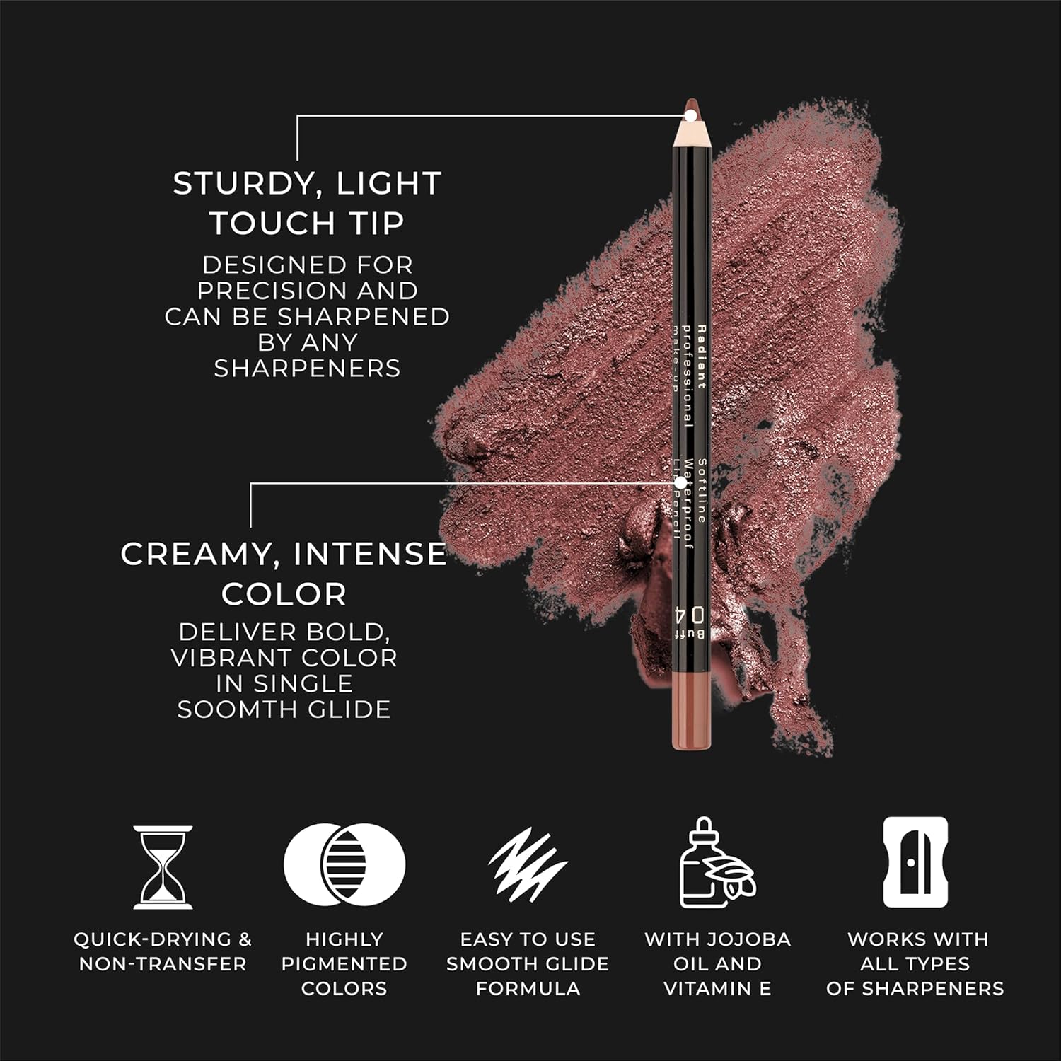 Radiant Professional Waterproof Lip Liner Pencil - Long Lasting Lip Liner for Defined Lips - Soft & Creamy Lipliner with Vitamin E - Long Lasting - 1.20gr, (05 RASPBERRY) - Image 3