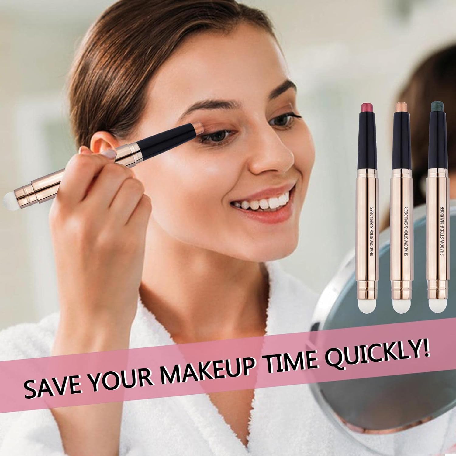 Orange Copper Eyeshadow Stick Makeup Cream Glitter Shimmer Bronze Eyeshadow Pencil Hypoallergenic Waterproof Long Lasting Eye Shadow Highlighter Eye Liner Pen Multi-Dimensional Eyes Look - Image 2