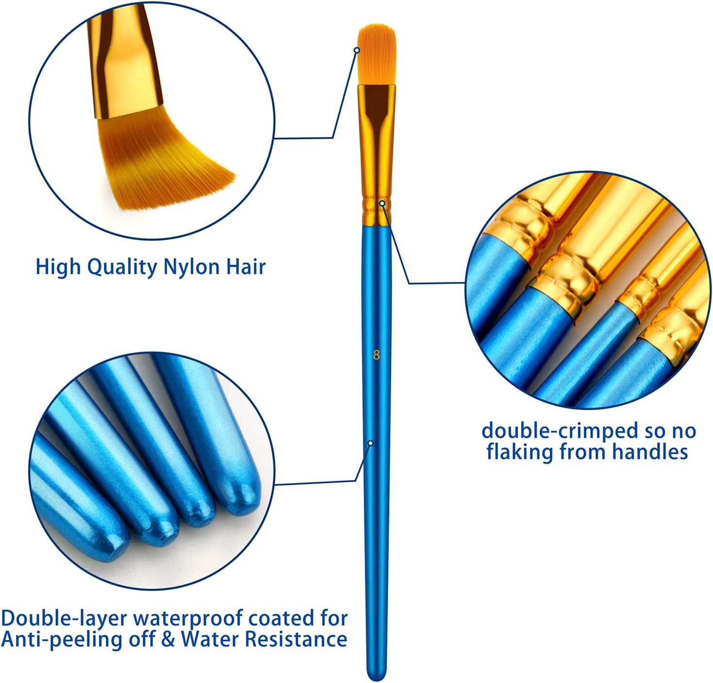 Paint Brushes Set, 30 Pcs Paint Brushes for Acrylic Painting, Oil Watercolor Acrylic Paint Brush, Artist Paintbrushes for Body Face Rock Canvas, Kids Adult Drawing Arts Crafts Supplies, Blue - Image 2