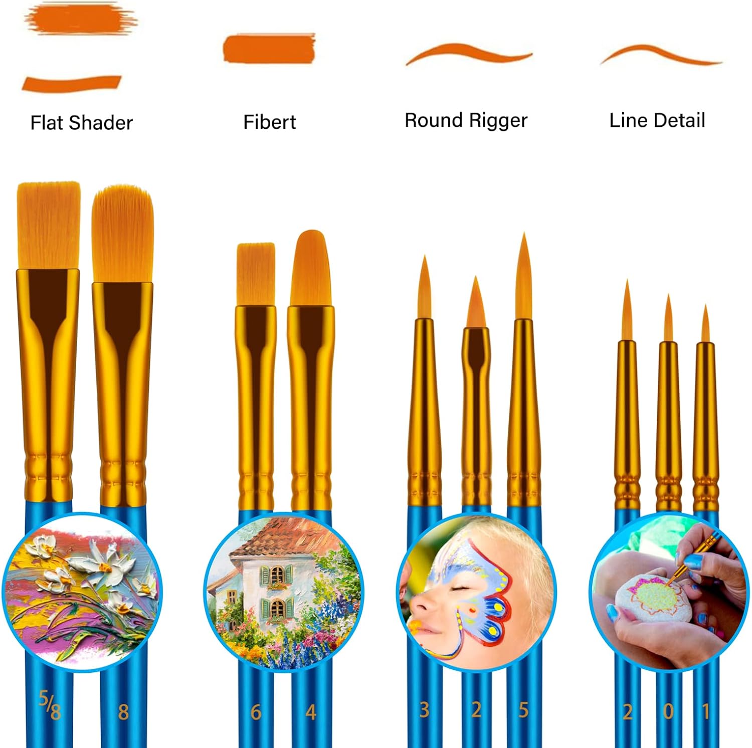 Paint Brushes Set, 30 Pcs Paint Brushes for Acrylic Painting, Oil Watercolor Acrylic Paint Brush, Artist Paintbrushes for Body Face Rock Canvas, Kids Adult Drawing Arts Crafts Supplies, Blue - Image 3