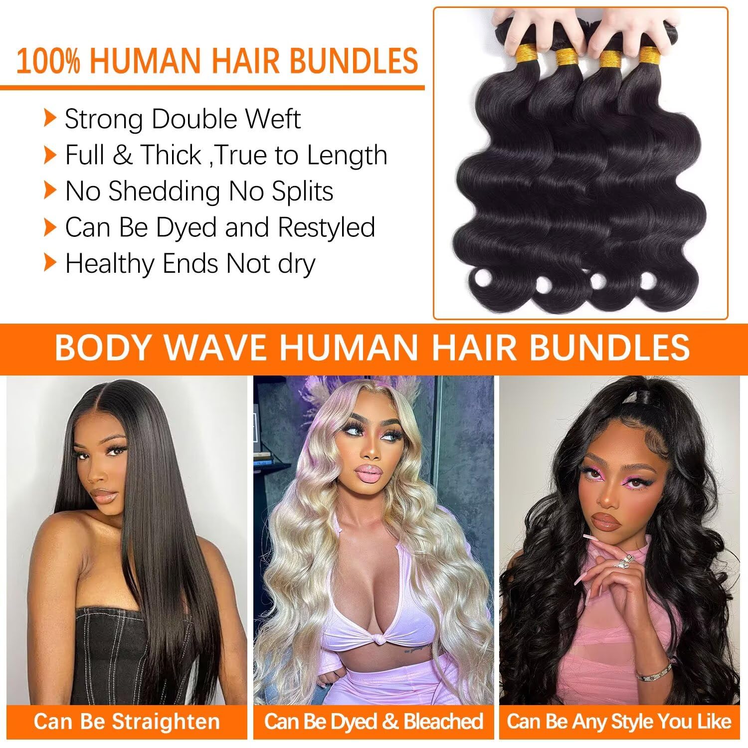 12A Body Wave 24 26 28 Inch Brazilian Virgin Human Hair Bundles Unprocessed - Image 6