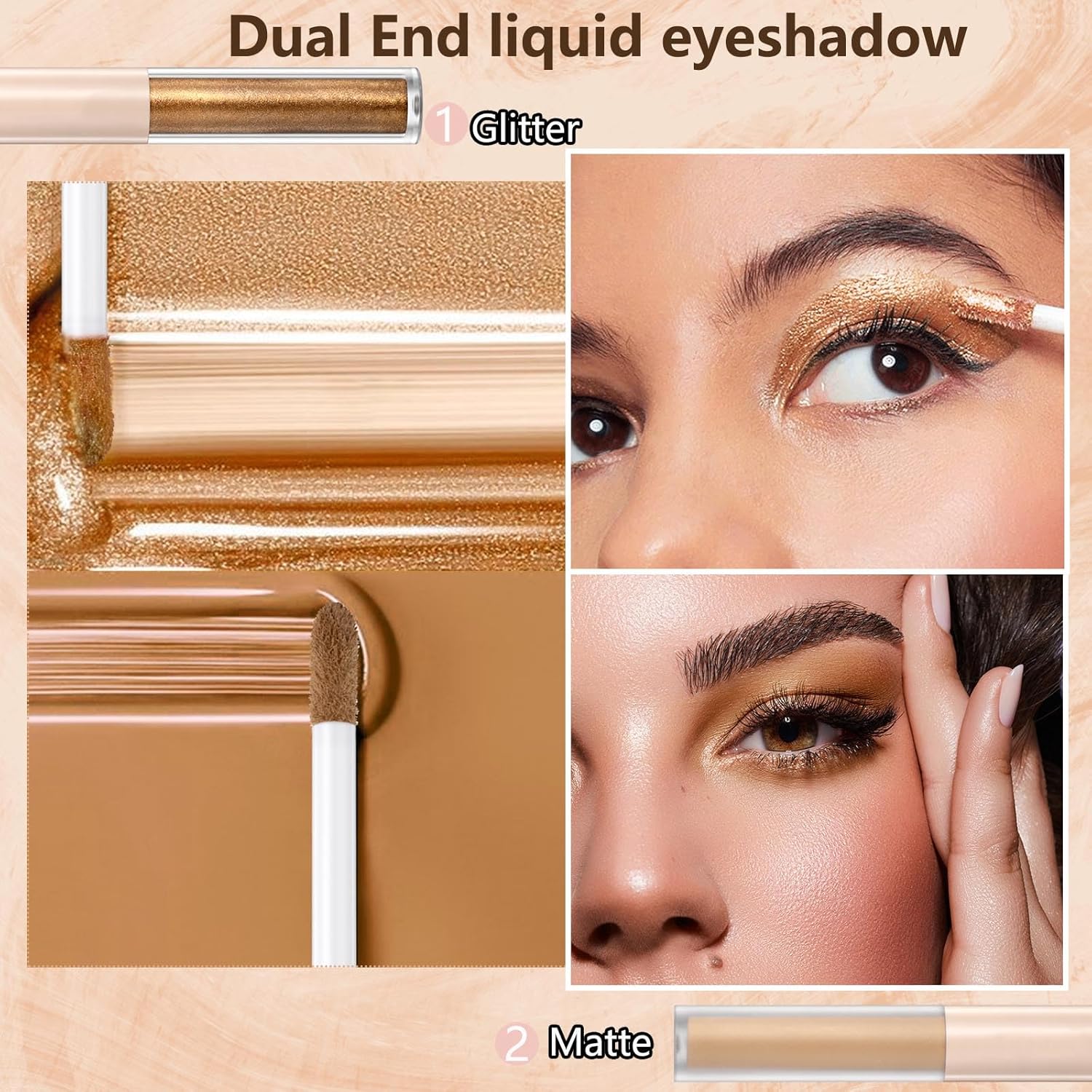 Coco Brown Matte Liquid Eyeshadow Stick Set with Glitter Waterproof Long Lasting - Image 3
