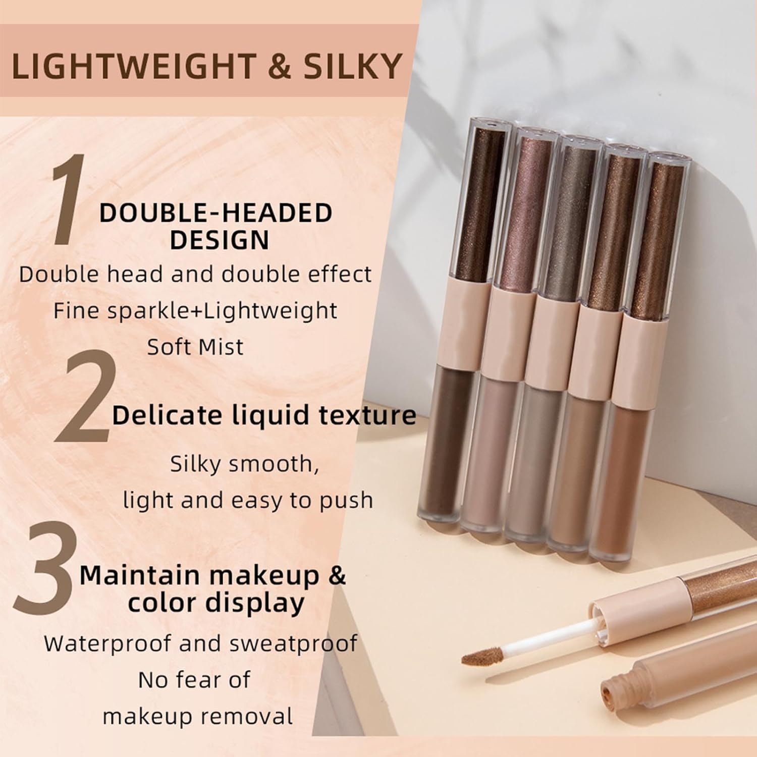 Coco Brown Matte Liquid Eyeshadow Stick Set with Glitter Waterproof Long Lasting - Image 4