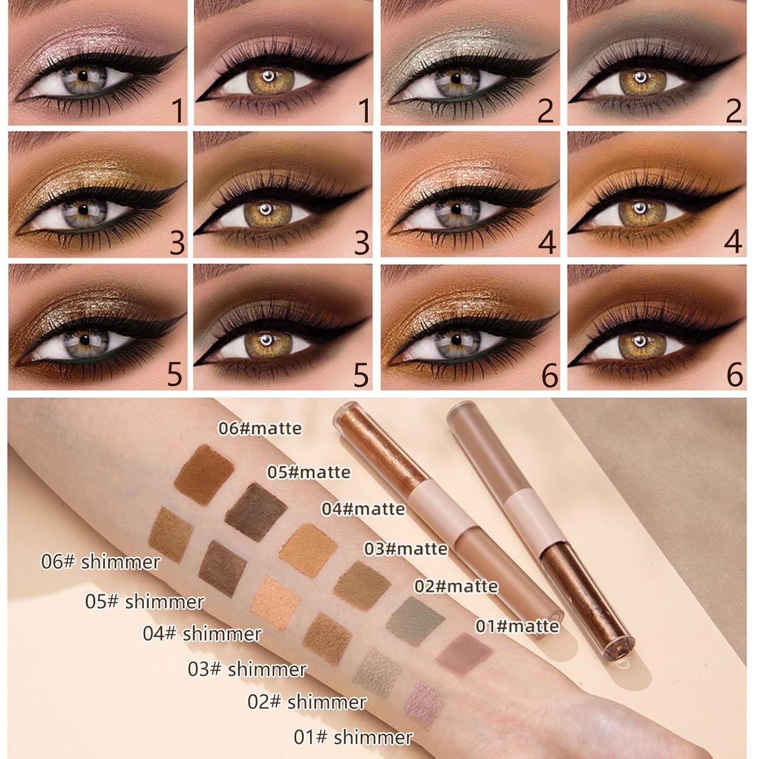 Coco Brown Matte Liquid Eyeshadow Stick Set with Glitter Waterproof Long Lasting - Image 5
