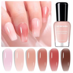 Morovan Jelly Nail Polish Set: Sheer Glass Pink Nude Fingernail Polish Kit Quick Air Dry Regular Neutral Mini Finger Toe Nail Polish DIY Manicure Art Salon Gift for Women Girl