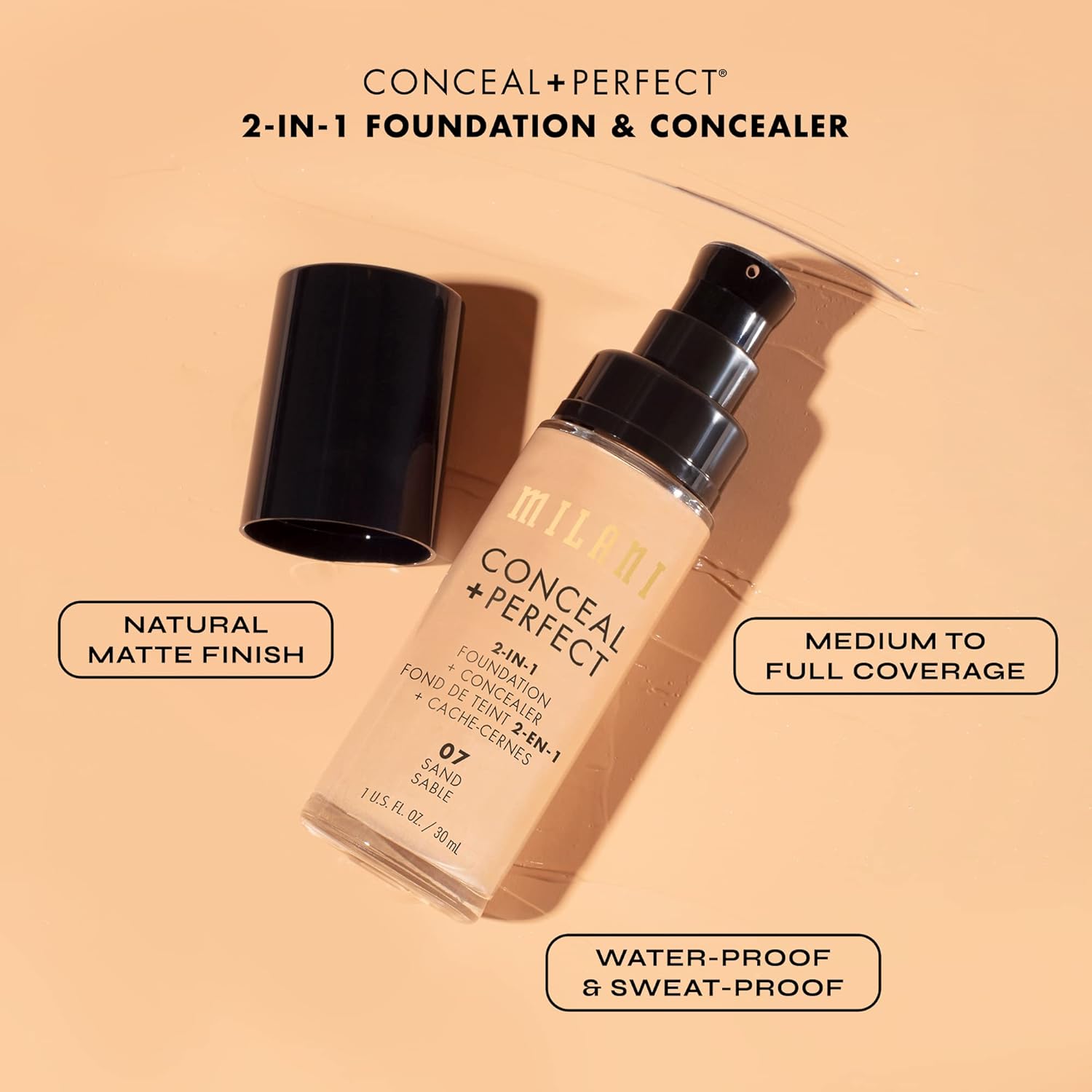 Milani Conceal + Perfect Waterproof 2-in-1 Foundation & Concealer Amber 1 fl oz - Image 6