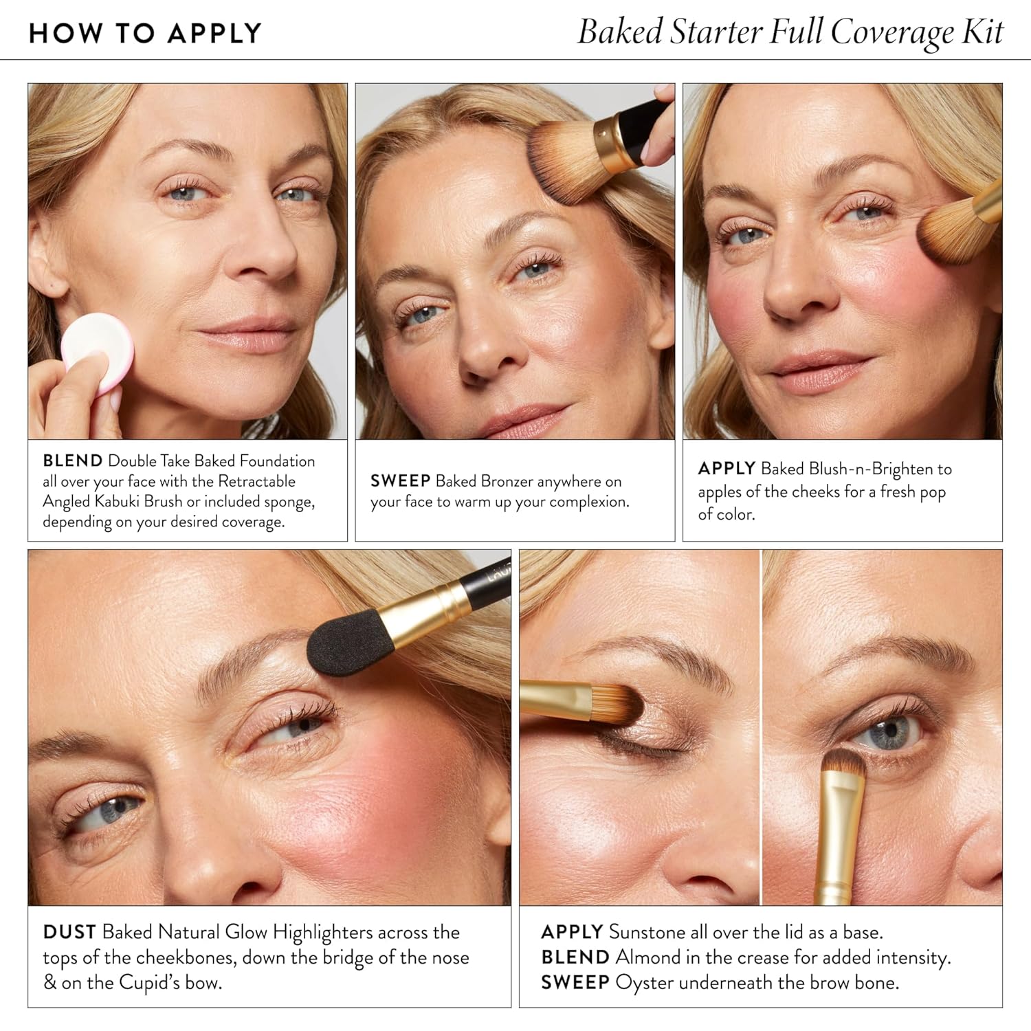 LAURA GELLER NEW YORK Baked Starter Kit - Full Coverage: Double Take Powder Foundation + Best of the Best Face Palette + Retractable Angled Kabuki Brush (01 Porcelain) - Image 5