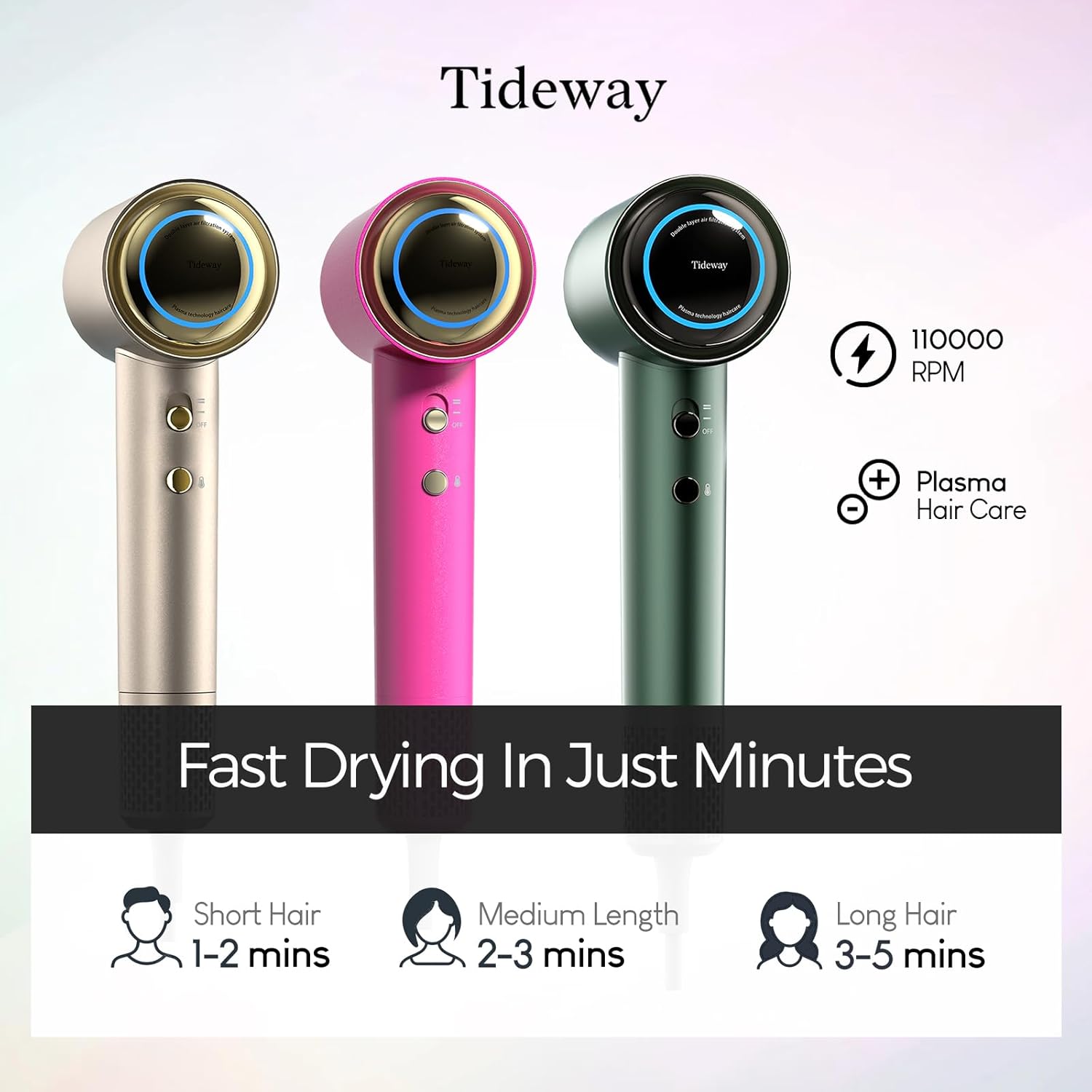 Tideway H11 Professional Hair Dryer 110000 RPM Lightweight Low Noise with Smart Temp Control and Magnetic Nozzle (Black) - Image 5