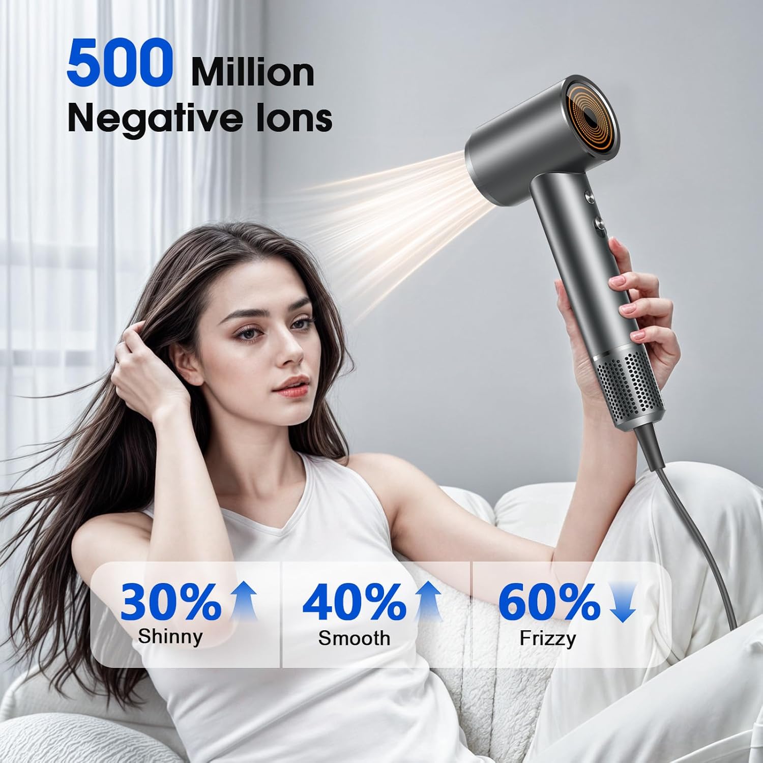 Professional Ionic Hair Dryer with Diffuser for Fast Drying and Hair Care, Travel Size - Image 3
