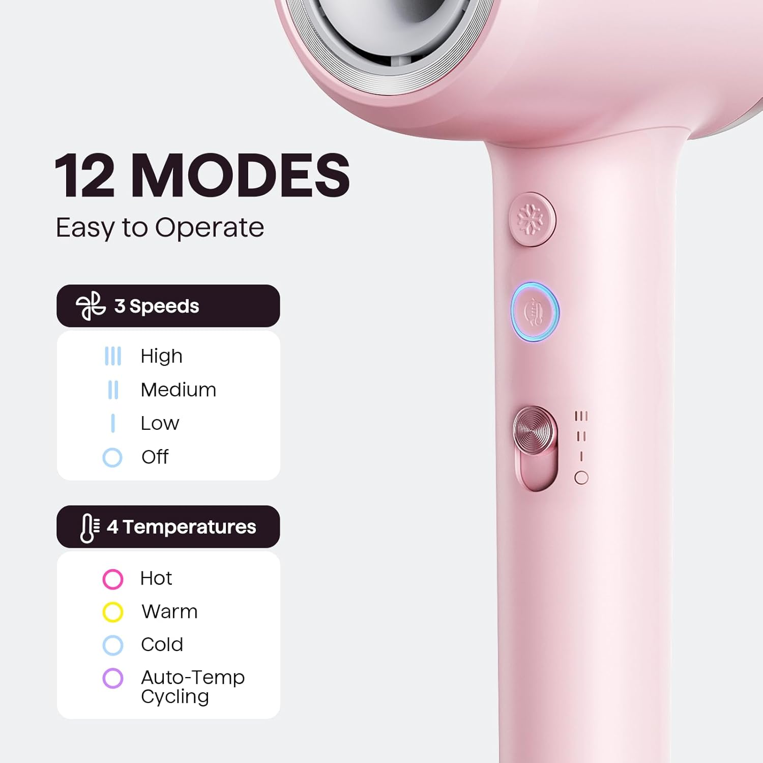 Hair Dryer, Wavytalk Turblow Pro Fast Drying Blow Dryer, High Speed Hair Dryer for Women with 110,000 RPM, Pro Negative Ions for Reduces Damage, Frizz Smoothing, 3 Speeds &3 Temps, One Cool Shot, Pink - Image 5