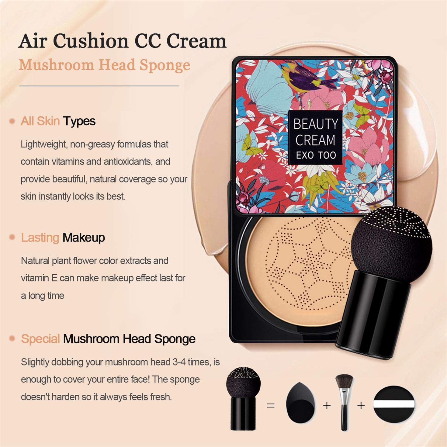 Mushroom Head Air Cushion CC Cream Foundation 2PCS Moisturizing Waterproof Liquid 30ml - Image 6
