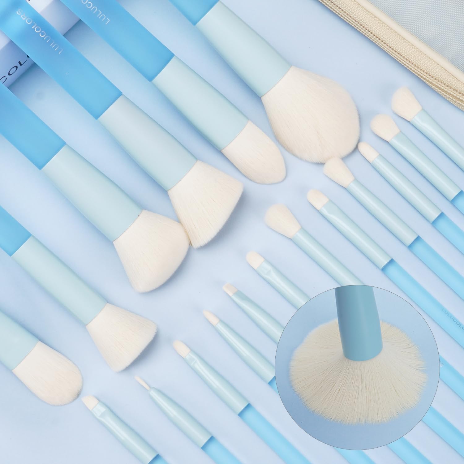18-Piece Light Blue Professional Makeup Brush Set – Translucent Rubberized Handles, Soft Synthetic Bristles for Face & Eye Makeup – Includes Travel Bag & Sponges,Complete Brush Collection - Image 4