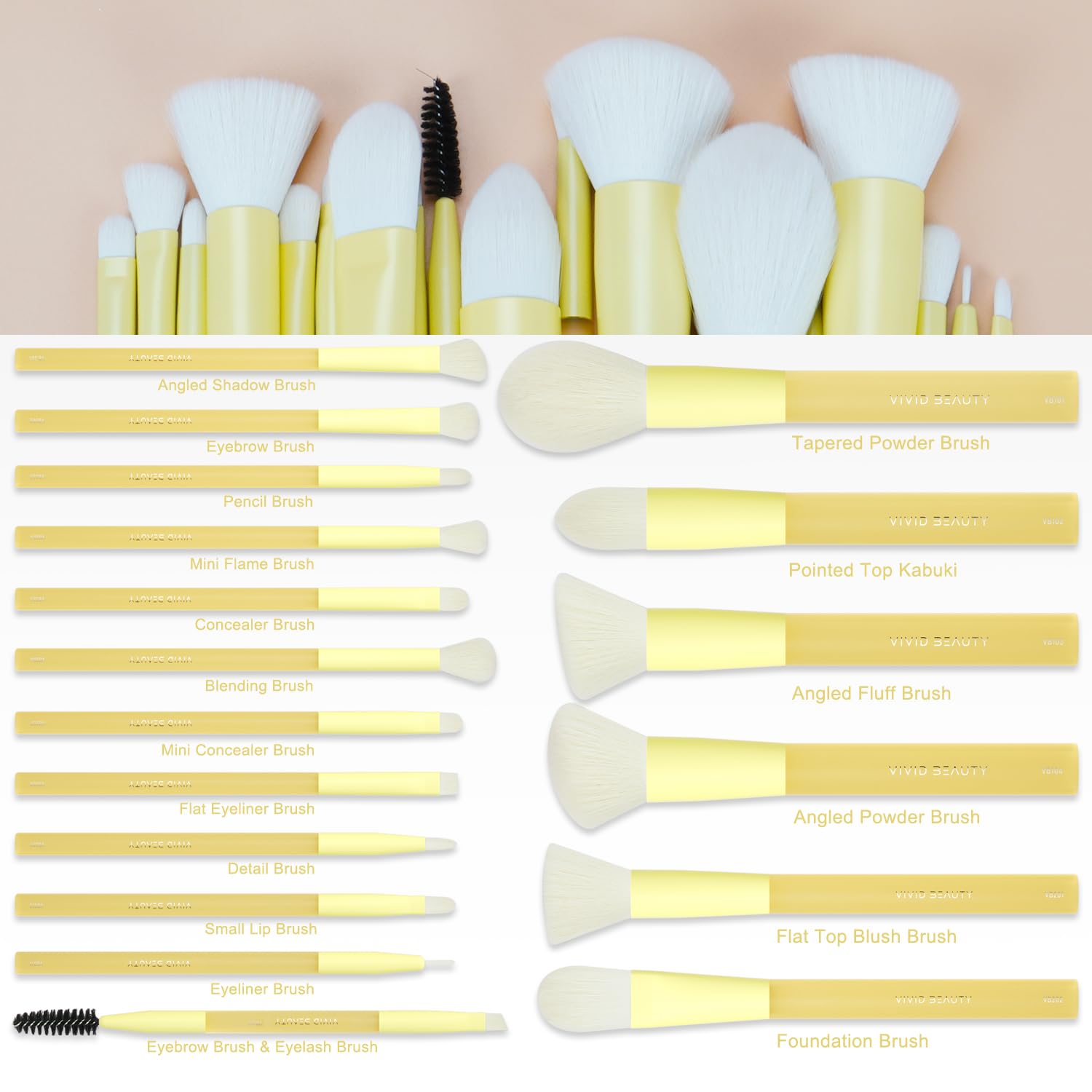 18pcs Colorful Makeup Brush Set with Make up Bag and Sponge Applicators for Liquid Foundation - Professional Cosmetics Tools Blush Blending Blender Brushes Gift Pack (Yellow) - Image 5