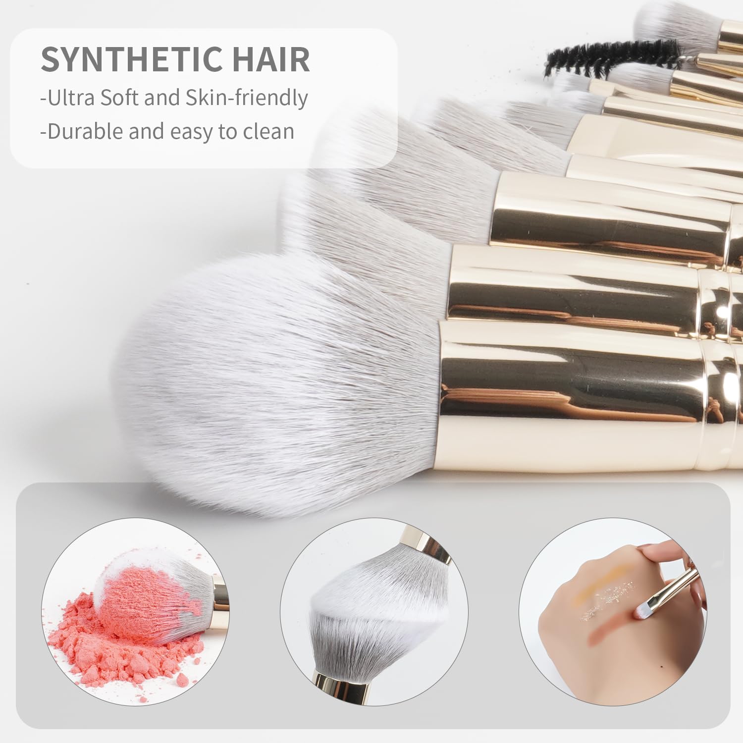 18pcs Makeup Brush Set with Case Dense Synthetic Fiber Premium Metal Ferrule Wood Handle Brushes Includes Powder Foundation Blush Eyeshadow Kit Professional Make up Tools for Women(Grey) - Image 2