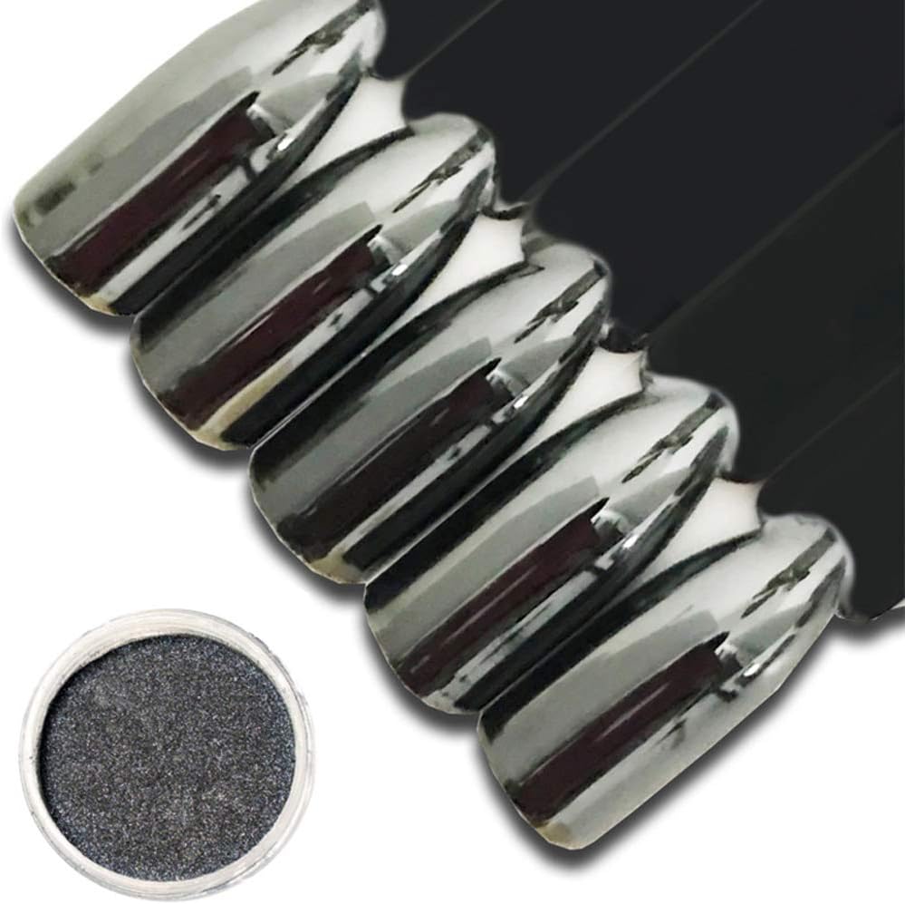 Black Chrome Nail Powder Glitter Pigment for Stunning Mirror Effect Nail Art - Image 4