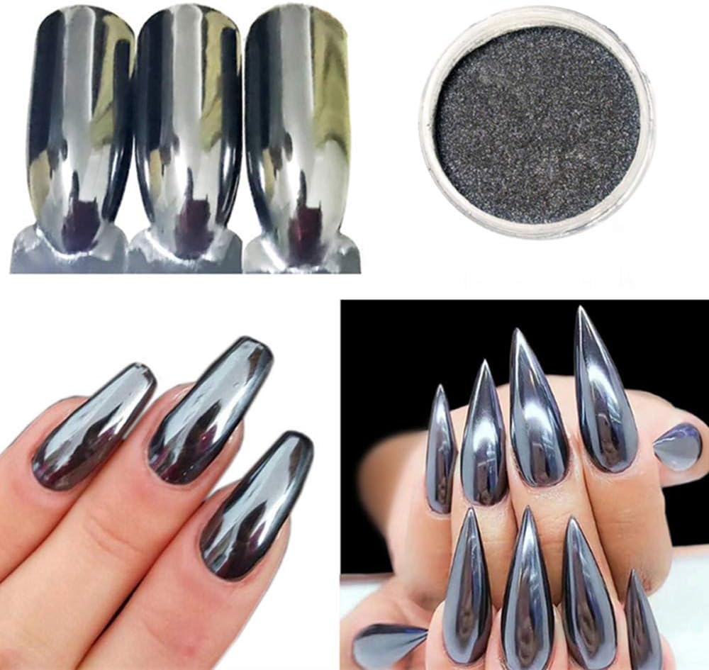 Black Chrome Nail Powder Glitter Pigment for Stunning Mirror Effect Nail Art - Image 2