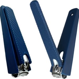2 Comfort Hold Navy Large Nail Clippers Non-Slip Sure Grip Clipping Removable Catcher Toenails Fingernails Cutter Sharp Trimmer Stainless Steel Men Women Arthritis Unsteady Hands