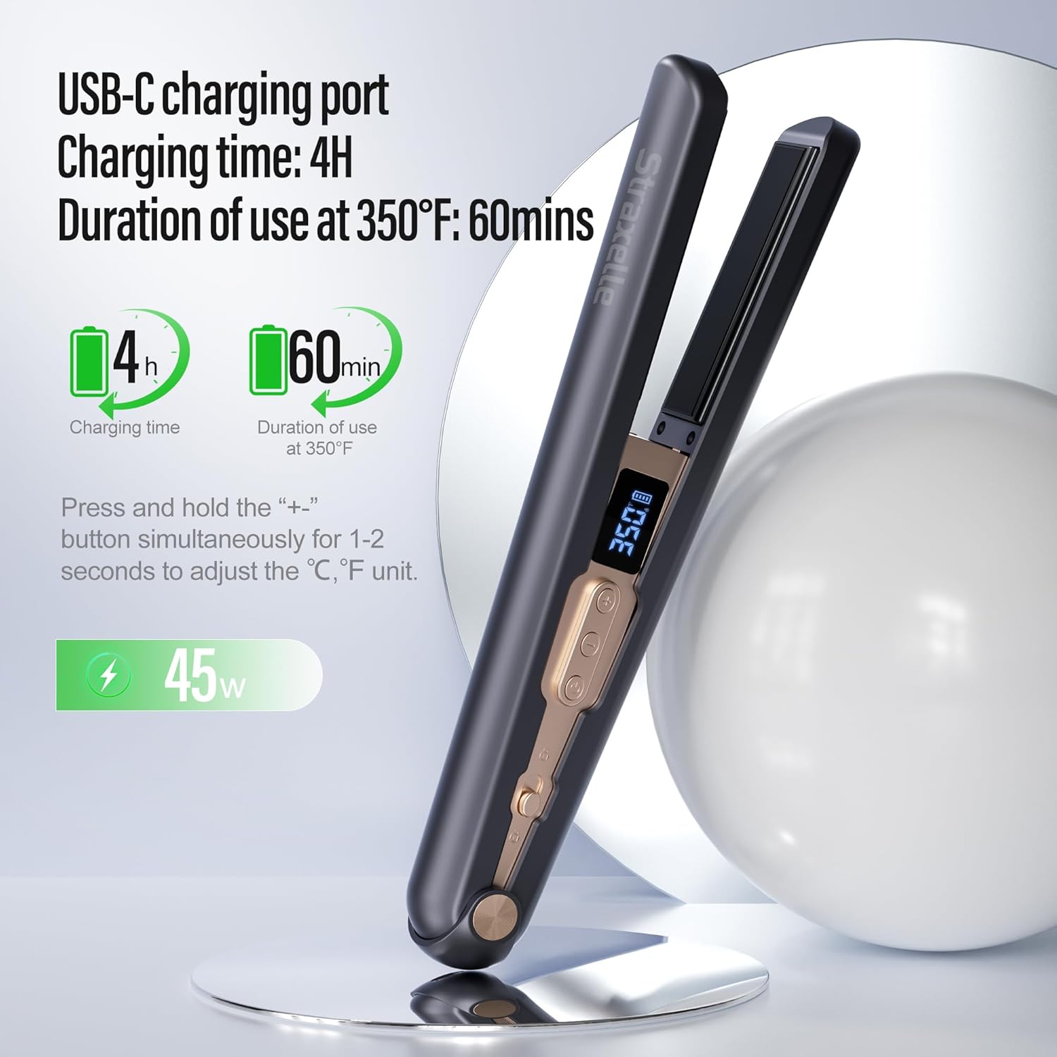 2-in-1 Cordless Hair Straightener and Curler, Adjustable 350°F-420°F, 20s Heat-Up/LED Display/10000mAh Battery,Cordless Flat Iron Travel Safe Ceramic Plates for Fine to Thick Hair - Image 6