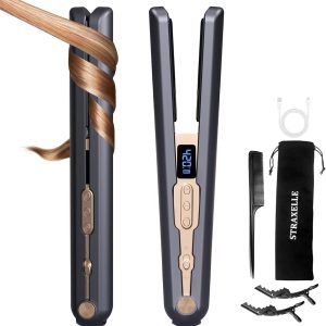 2-in-1 Cordless Hair Straightener and Curler, Adjustable 350°F-420°F, 20s Heat-Up/LED Display/10000mAh Battery,Cordless Flat Iron Travel Safe Ceramic Plates for Fine to Thick Hair