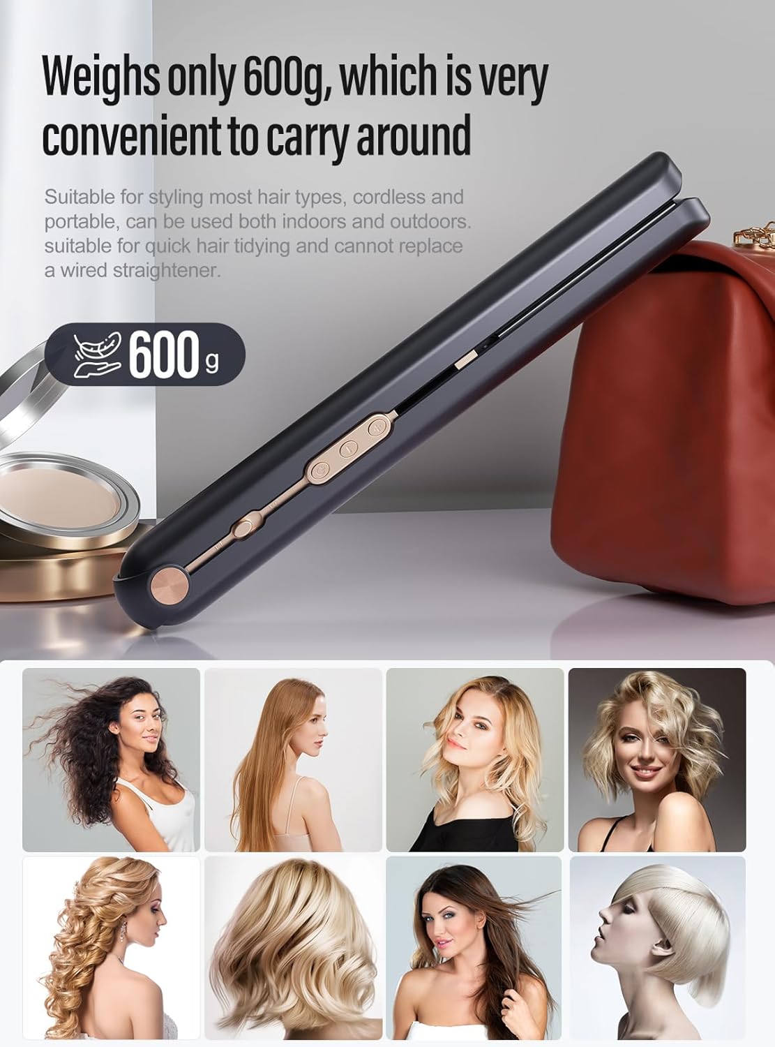 2-in-1 Cordless Hair Straightener and Curler, Adjustable 350°F-420°F, 20s Heat-Up/LED Display/10000mAh Battery,Cordless Flat Iron Travel Safe Ceramic Plates for Fine to Thick Hair - Image 7