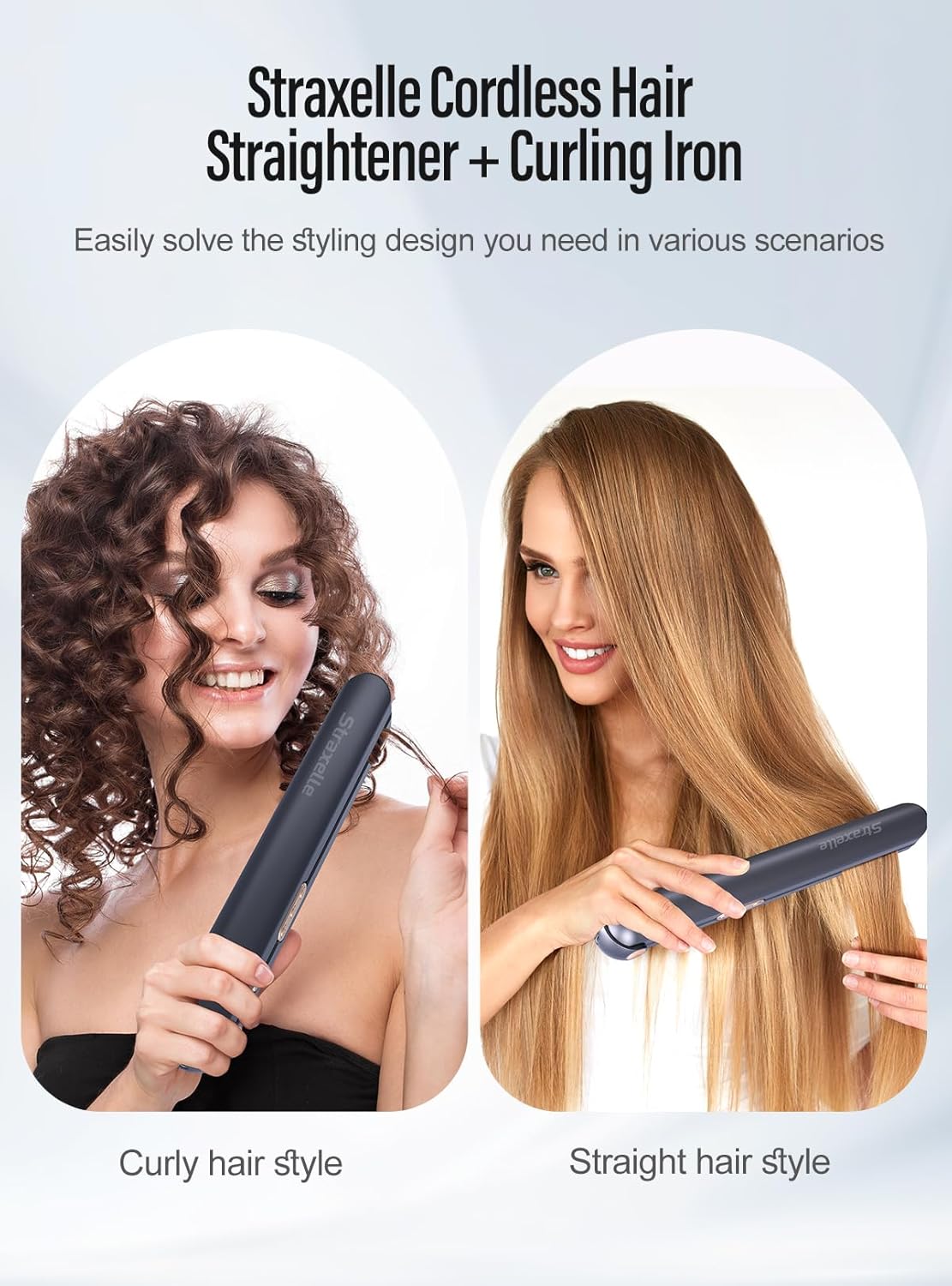 2-in-1 Cordless Hair Straightener and Curler, Adjustable 350°F-420°F, 20s Heat-Up/LED Display/10000mAh Battery,Cordless Flat Iron Travel Safe Ceramic Plates for Fine to Thick Hair - Image 4