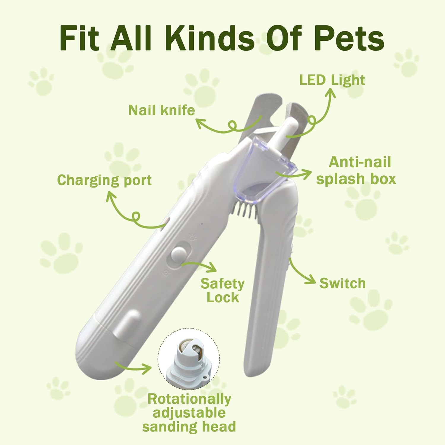 2-in-1 Dog Nail Grinder & Dog Nail Clippers Trimmers for Large Medium Small Dogs Cats Pets Claw Trimmer with LED Lights (White) - Image 3