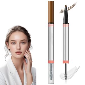 2-in-1 Eyebrow Pencil with Gel,2 PCS Waterproof Magic Eyebrow Pen,Dual-Ended 3D Microblading Eyebrow Pen with 4 Tip & Eyebrow Brush,Long-Lasting Natural Eyebrow Brush Tattoo Pencil (Light Brown)