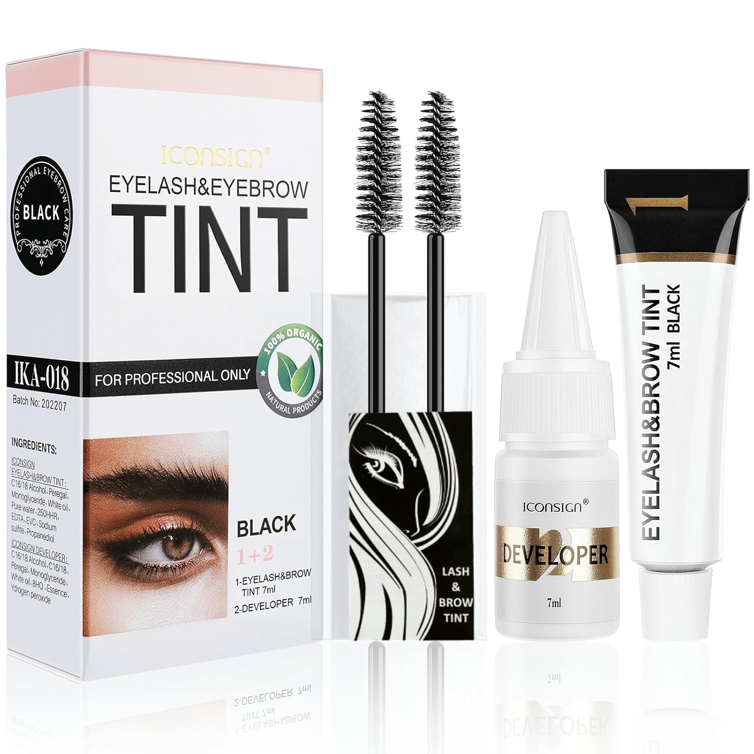 2-In-1 Eyelash & Eyebrow Kit, Professional Lash & Brow Color Kit, Lasting for 6 Weeks DIY Hair Coloring for Salon Home Use 7ml (Black)