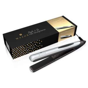 2 in 1 Flat Iron Professional Ceramic Hair Straightener Iron Instant Heat Up Automatic Shut Off and Digital LED Display Sliver White