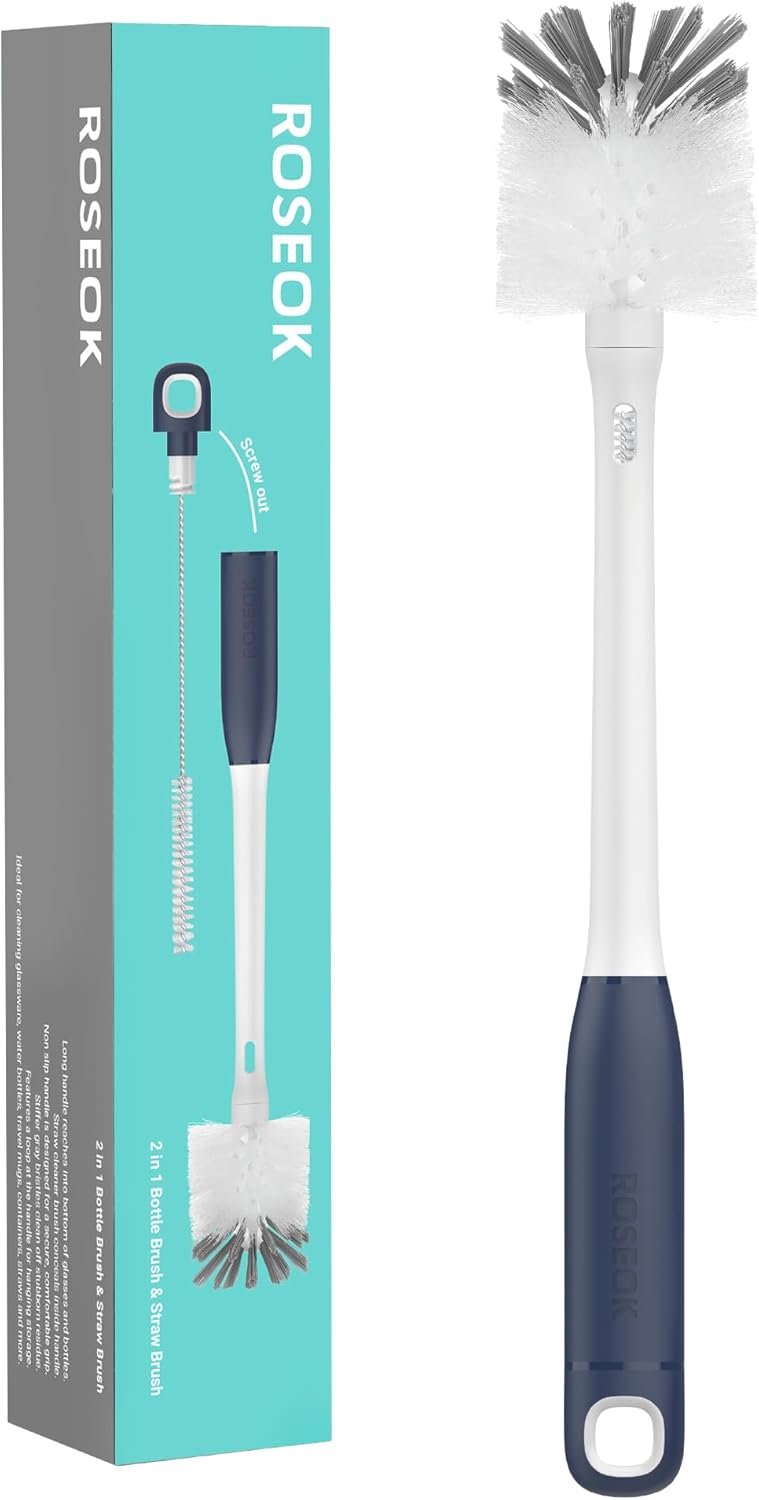 2 in 1 Long Handle Bottle Brush with Straw Brush for Cleaning Glass, Sports Bottle, Coffee Mug,1 Pack - Image 2