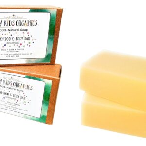 2 Pack Baby & Kid Shampoo & Body Wash Bar Soap 4 Oz Long Lasting Bars | Natural & Organic Formula For Head, Face, Body & Hair | No Scents, No Colors, No Additives | Dirty Kids Organics