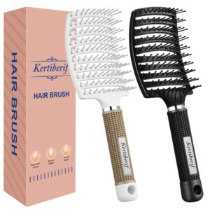 2 Pack Curved Vented Detangling Brush for Wet and Dry Hair, Paddle Styling Hair Brush for Faster Blow Drying, Detangler Brush for Women Men Curly Thick Hair