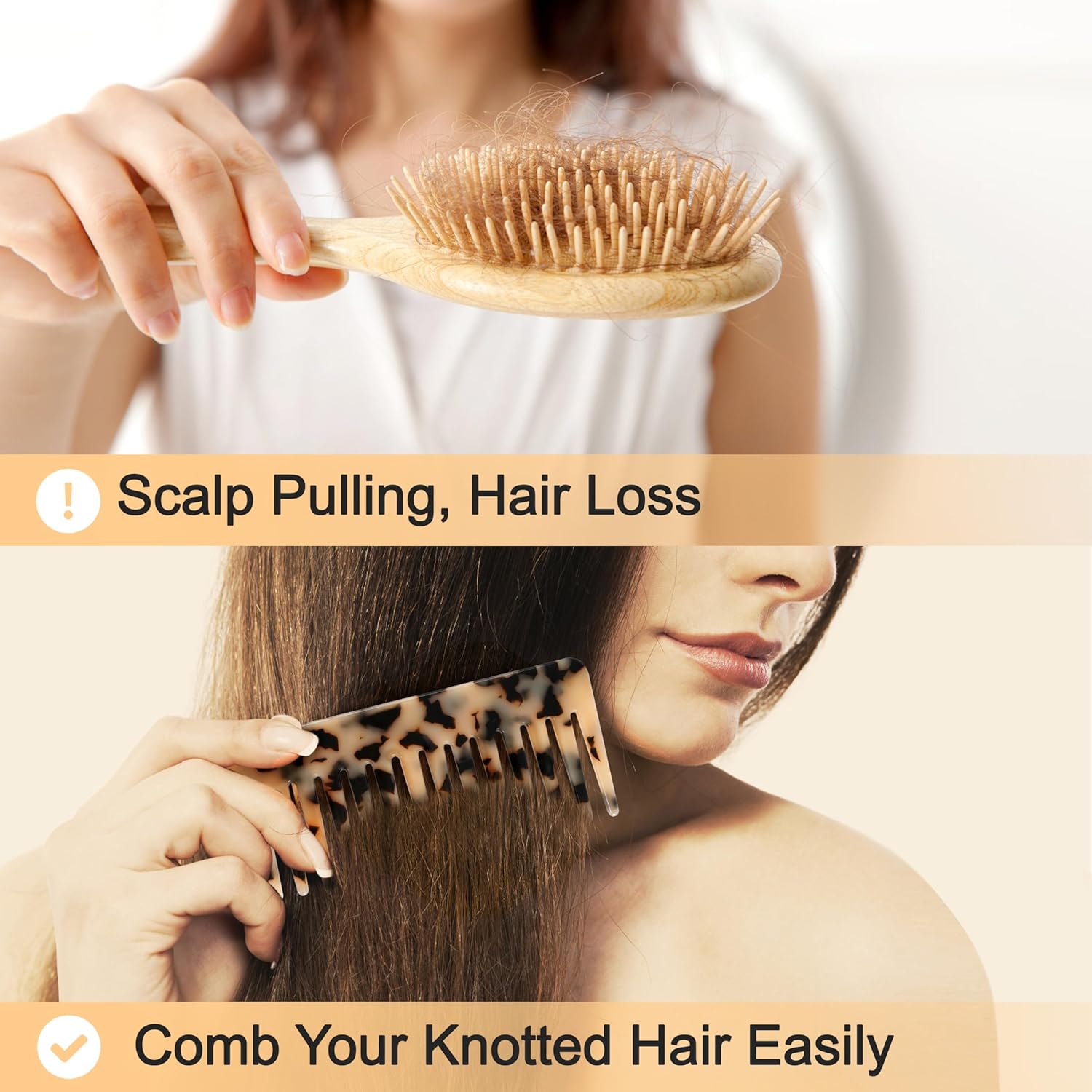 2 Pack Large Cellulose Acetate Hair Detangling Comb, 5.9 Inch Wide Tooth Comb for Wet and Dry Hair, Large Wide Tooth Combs for Women Thick Curly Wavy Hair (Tortoise Shell, Ivory) - Image 6