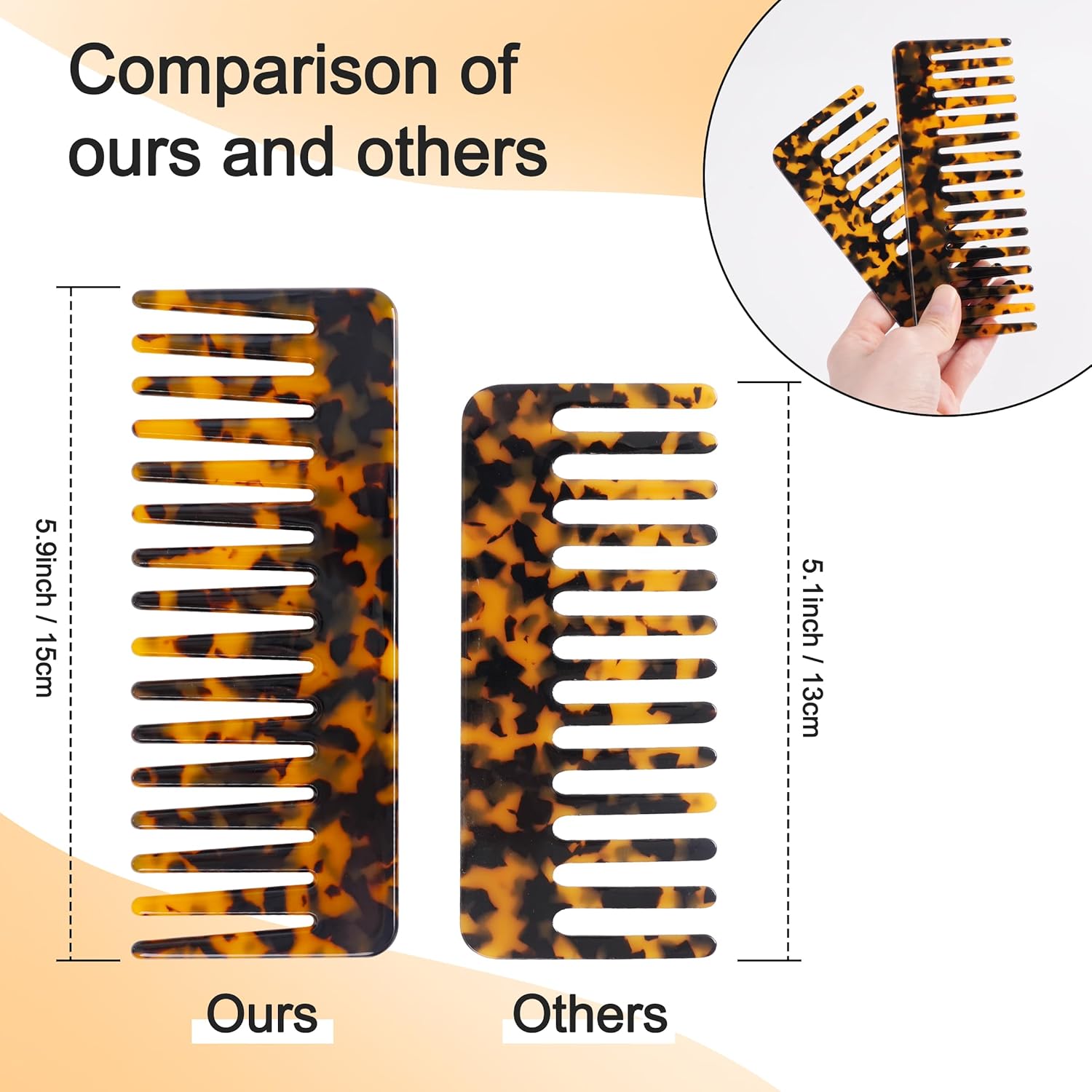 2 Pack Large Cellulose Acetate Hair Detangling Comb, 5.9 Inch Wide Tooth Comb for Wet and Dry Hair, Large Wide Tooth Combs for Women Thick Curly Wavy Hair (Tortoise Shell, Ivory) - Image 4