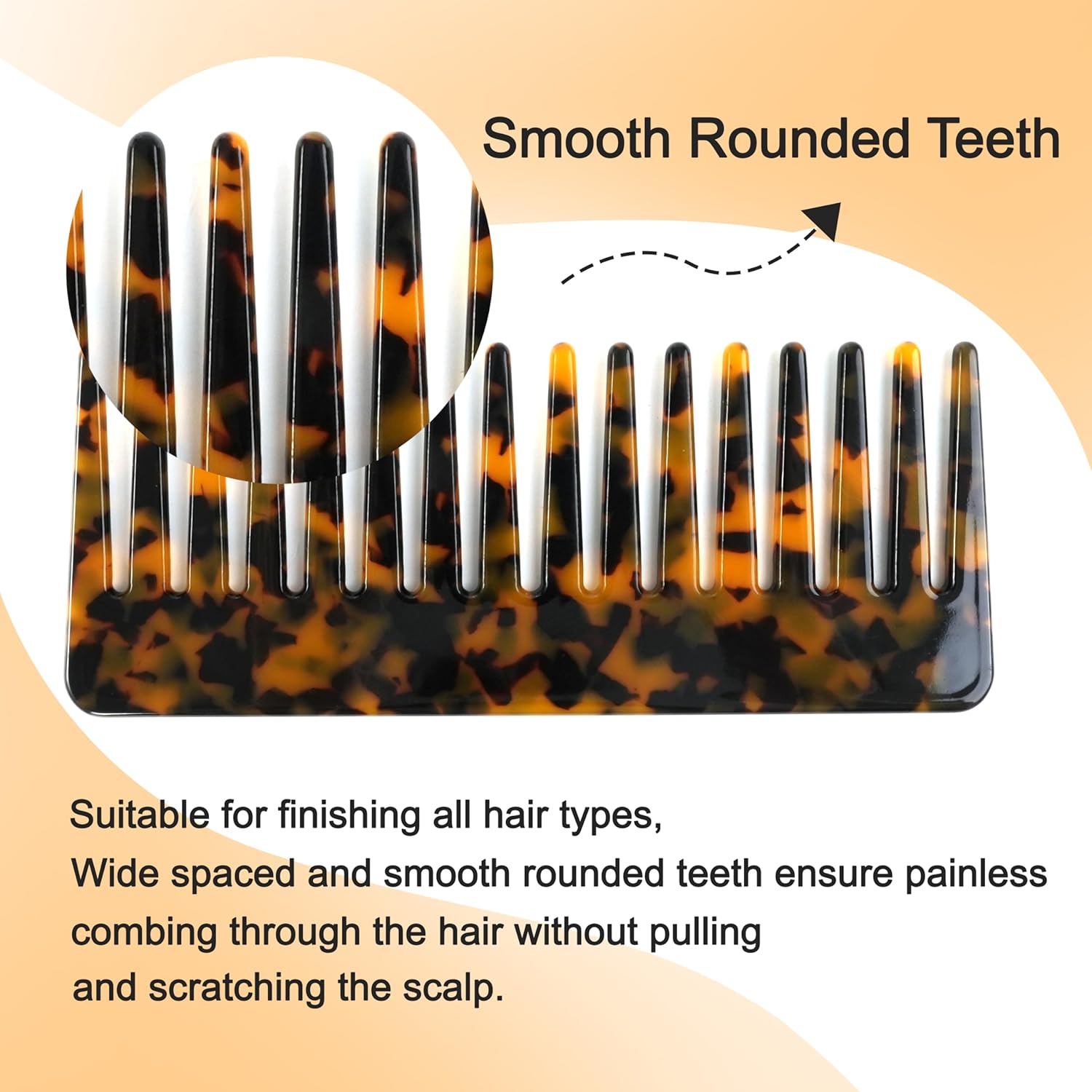 2 Pack Large Cellulose Acetate Hair Detangling Comb, 5.9 Inch Wide Tooth Comb for Wet and Dry Hair, Large Wide Tooth Combs for Women Thick Curly Wavy Hair (Tortoise Shell, Ivory) - Image 3