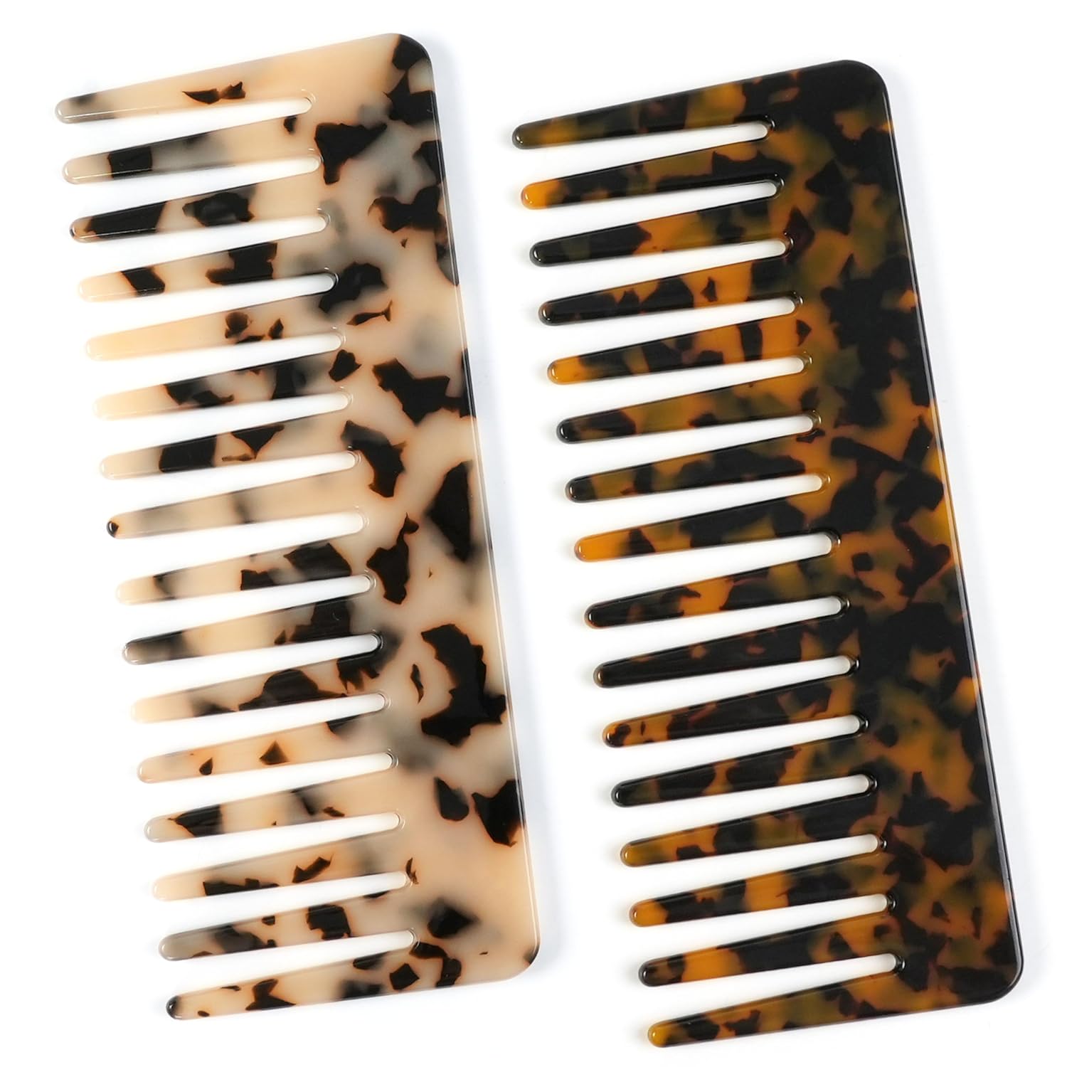 2 Pack Large Cellulose Acetate Hair Detangling Comb, 5.9 Inch Wide Tooth Comb for Wet and Dry Hair, Large Wide Tooth Combs for Women Thick Curly Wavy Hair (Tortoise Shell, Ivory)
