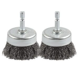 2 Pack WENORA Wire Brush Set for Drill, 1/4 Inch Hex Shank, 0.010 Inch Coarse Carbon Steel Drill Brush, Rust Removal - 2 Inch