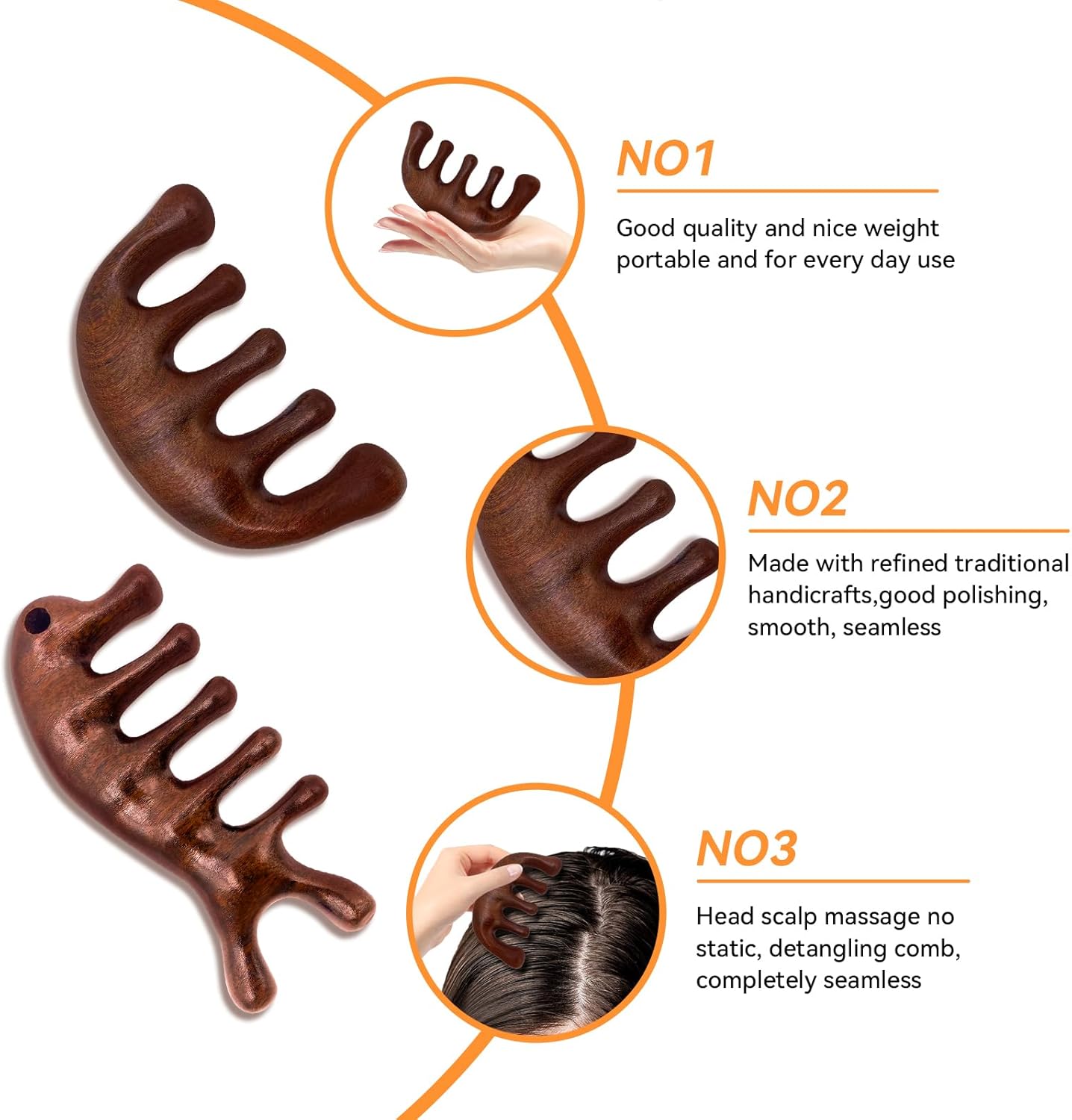 2 Pack Wooden Scalp Massage Comb, Sandalwood Scalp Massager Wood, Head Gua Sha Brush for Women Men Hair Growth - Image 3