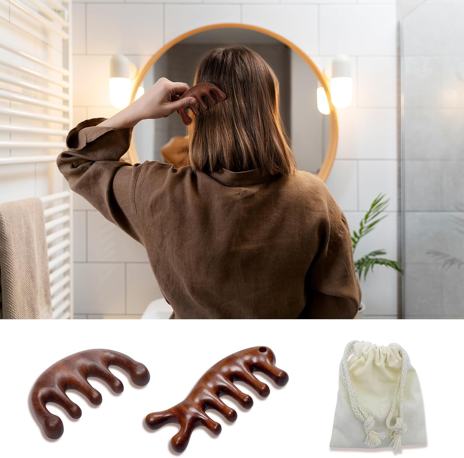 2 Pack Wooden Scalp Massage Comb, Sandalwood Scalp Massager Wood, Head Gua Sha Brush for Women Men Hair Growth - Image 2