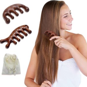 2 Pack Wooden Scalp Massage Comb, Sandalwood Scalp Massager Wood, Head Gua Sha Brush for Women Men Hair Growth