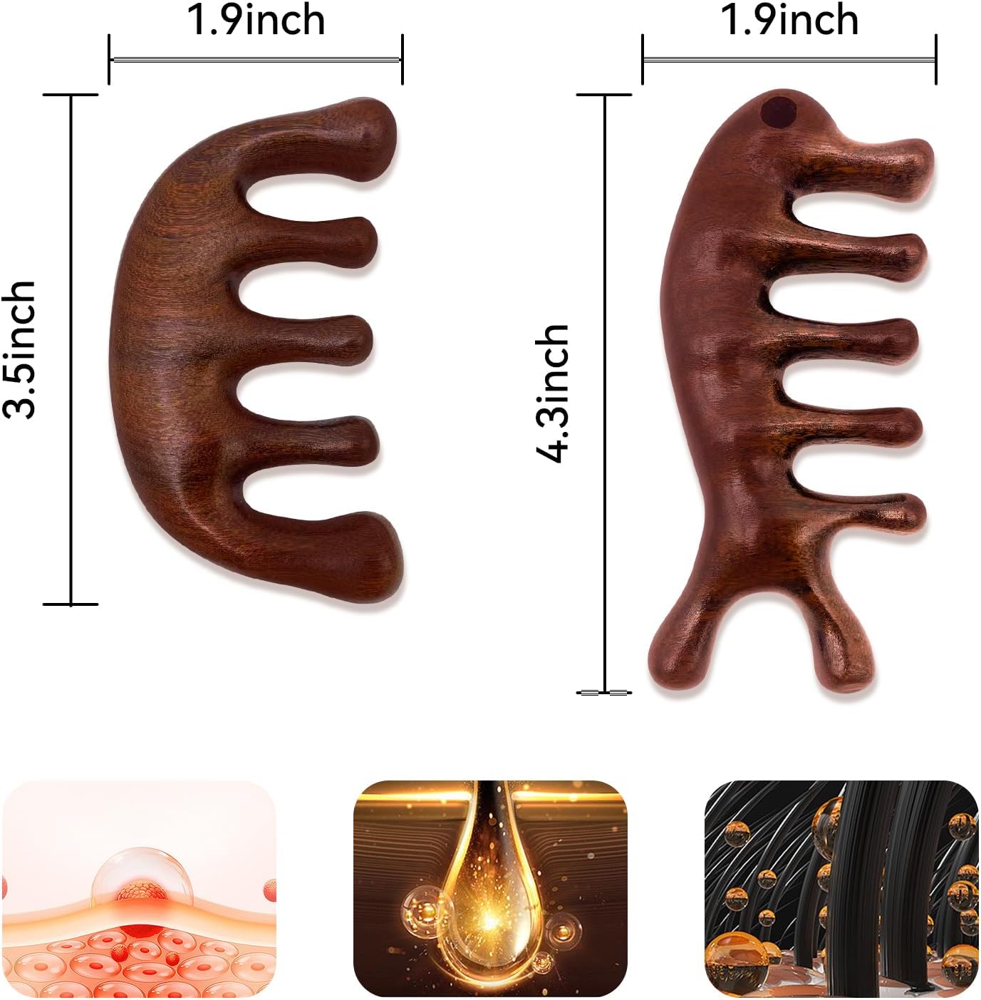 2 Pack Wooden Scalp Massage Comb, Sandalwood Scalp Massager Wood, Head Gua Sha Brush for Women Men Hair Growth - Image 6