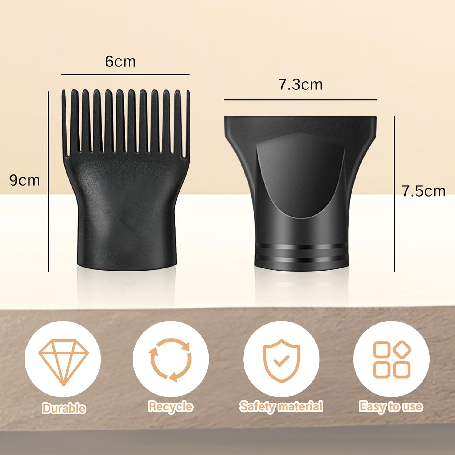 2 Pack Black Plastic Hair Dryer Comb Attachment Set for Home & Salon - Image 2