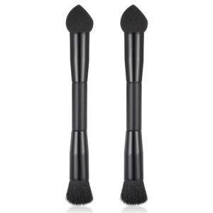 2 Pcs Dual Ended Hairline Brushes, Root Concealer Brush Set with Sponge Tip and Soft Bristles for Covering Hair Root Touch Up Contouring Blending