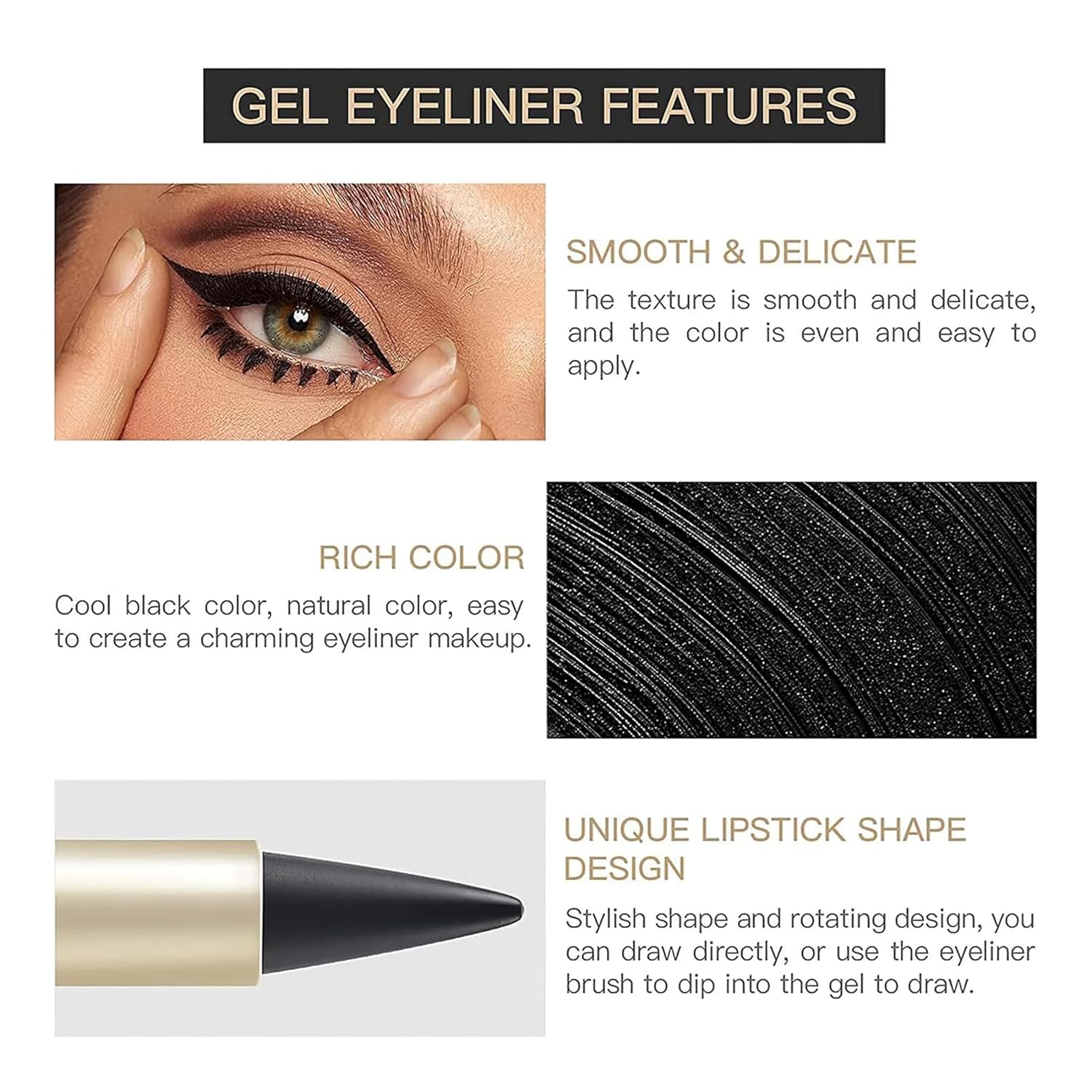 2 Pcs Gel Eyeliner, Easy to Use, Matte Waterproof Eye Liner Pencils, Eye Black Eyeshadow Stick Makeup - Image 3