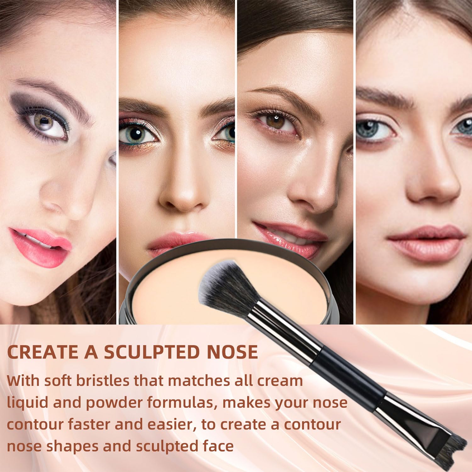 2 Pcs Nose Contour Brush, U-Shaped contour brushes for makeup, Multifunctional Dual-End Fluffy Brush, Soft Mini Angled Flat Concealer Brush for Women Girls Makeup Concealing - Image 3