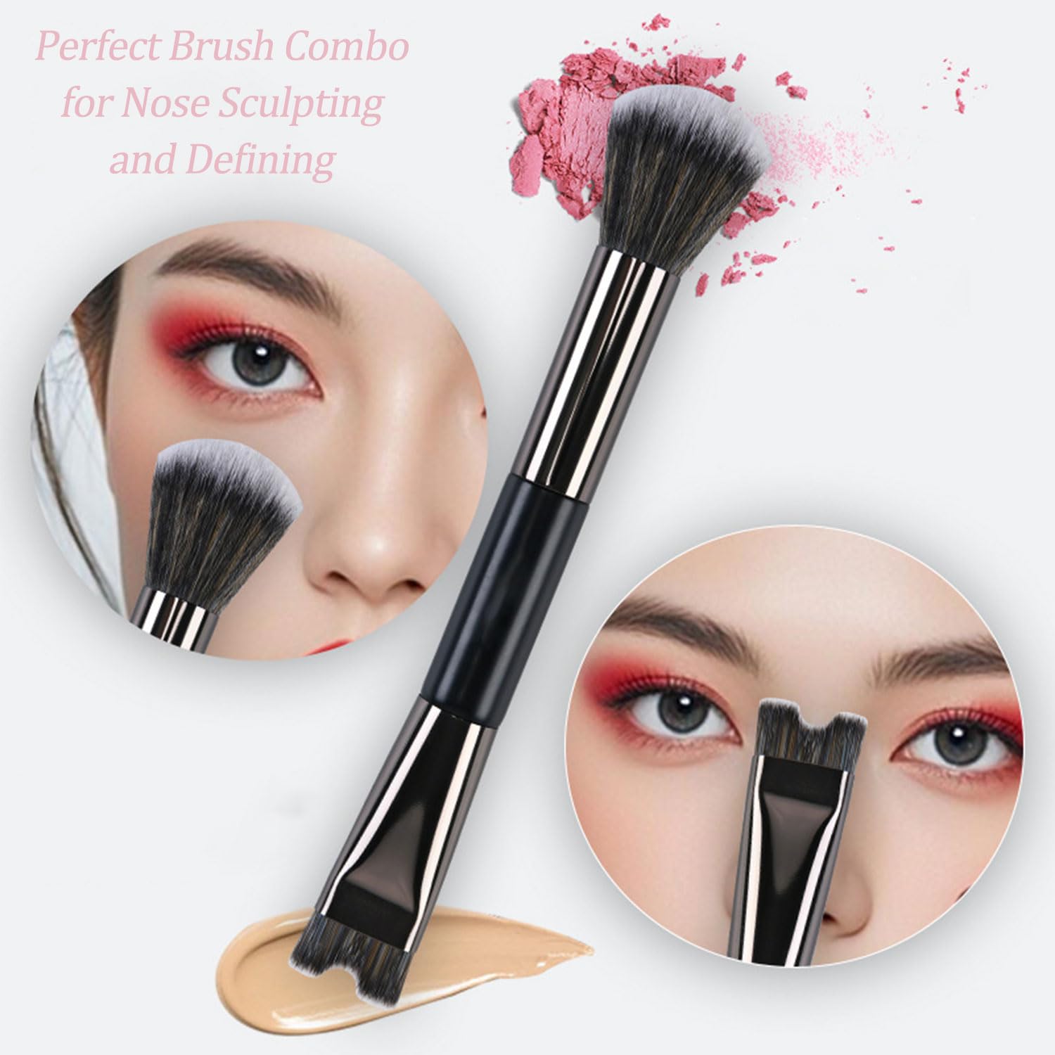 2 Pcs Nose Contour Brush, U-Shaped contour brushes for makeup, Multifunctional Dual-End Fluffy Brush, Soft Mini Angled Flat Concealer Brush for Women Girls Makeup Concealing - Image 7