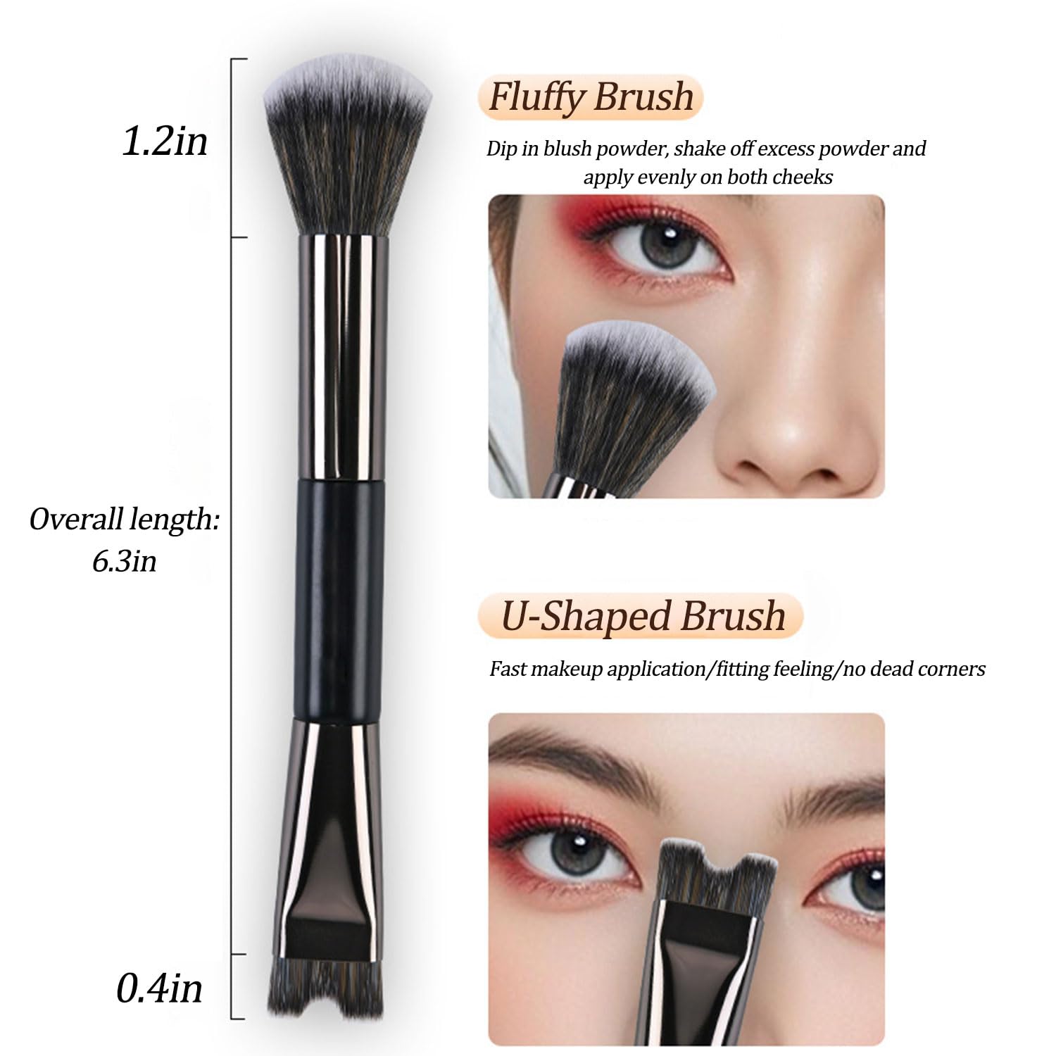 2 Pcs Nose Contour Brush, U-Shaped contour brushes for makeup, Multifunctional Dual-End Fluffy Brush, Soft Mini Angled Flat Concealer Brush for Women Girls Makeup Concealing - Image 4