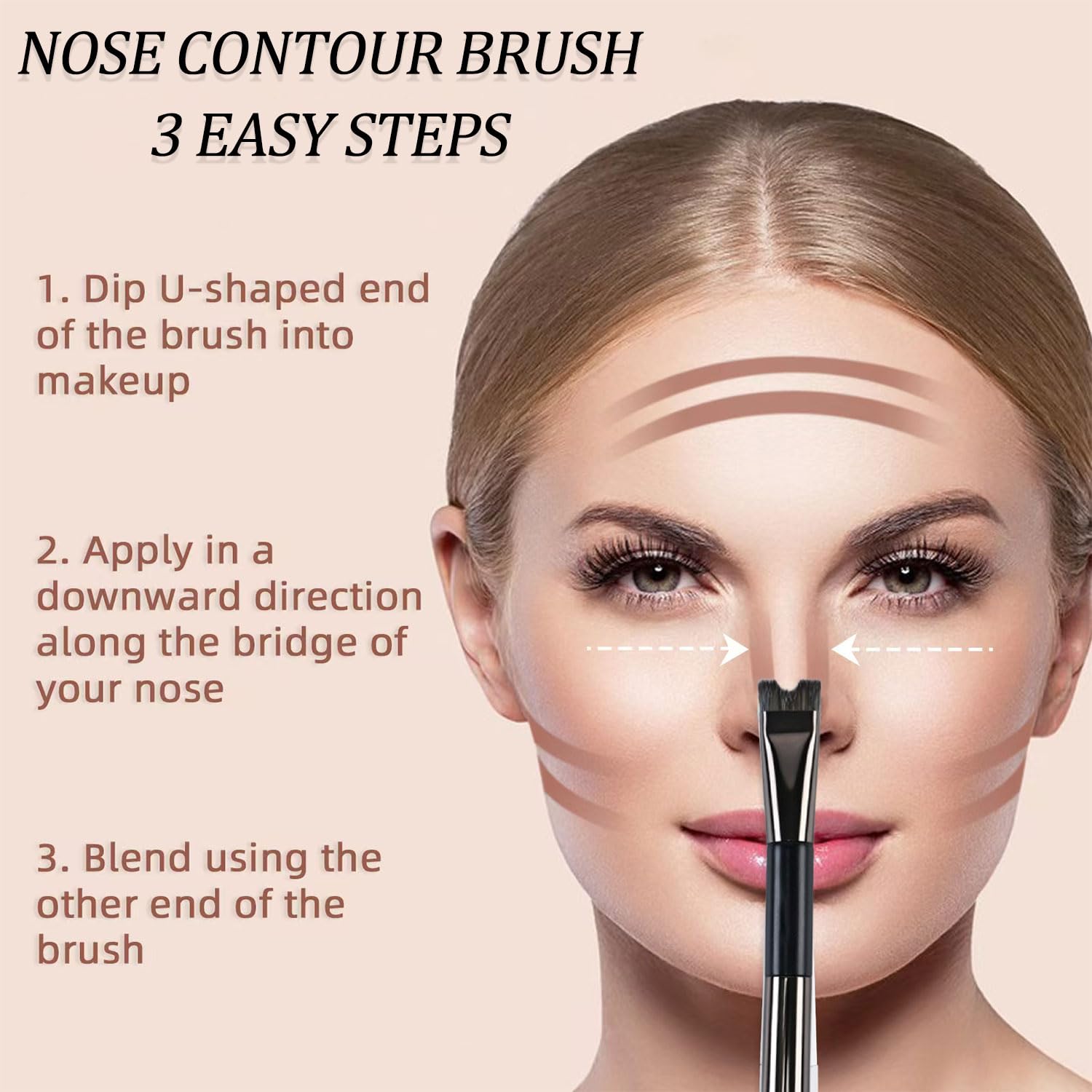 2 Pcs Nose Contour Brush, U-Shaped contour brushes for makeup, Multifunctional Dual-End Fluffy Brush, Soft Mini Angled Flat Concealer Brush for Women Girls Makeup Concealing - Image 2