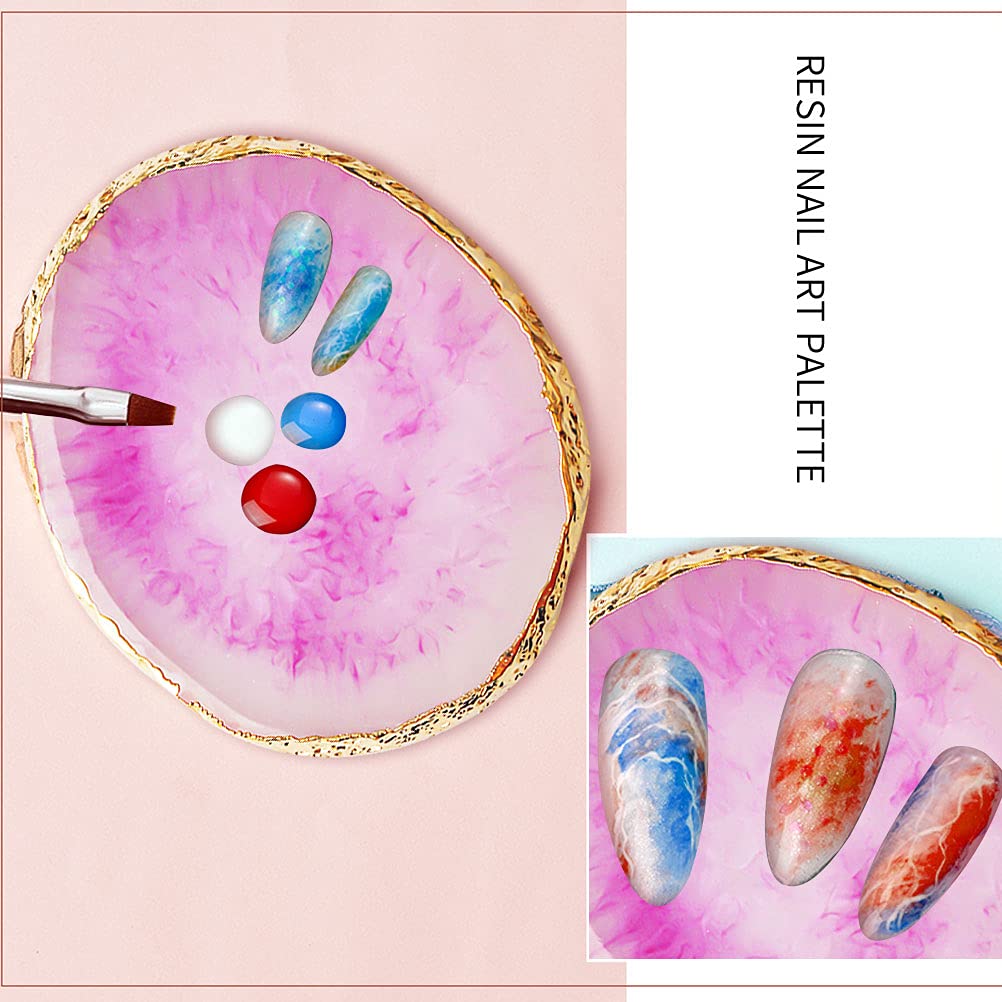 2 Piece Purple White Resin Nail Art Palette Set Gold Edge Medium - Image 5